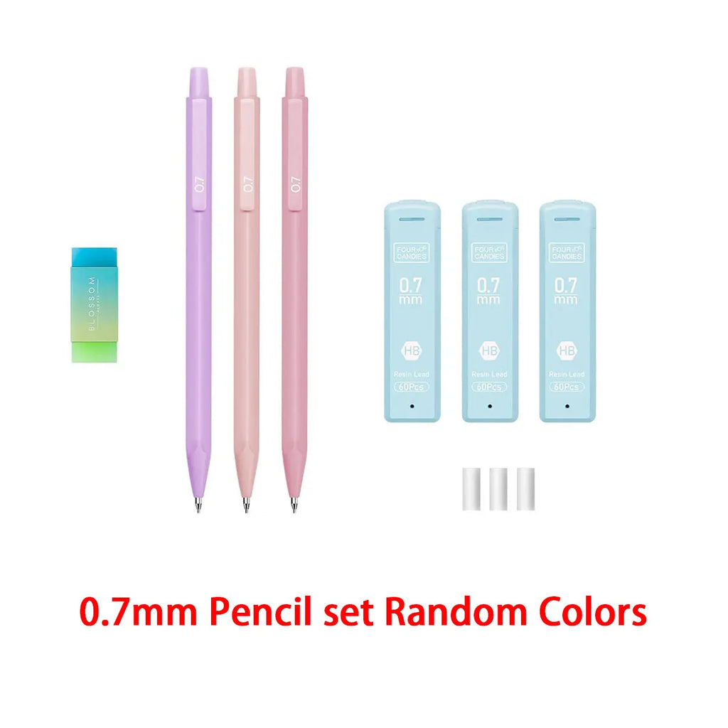 Cute Mechanical Pencil Set 6 Pastel Mechanical Pencils 0.5 0.7mm 120 HB Leads 3 Erasers