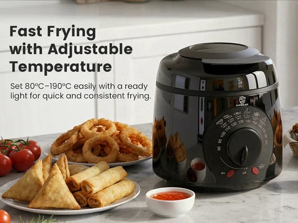 SUPERLEX Electric Deep Fryer 1L For Home Temperature Control Visual Window Removable Oil Tank Easy‑Clean