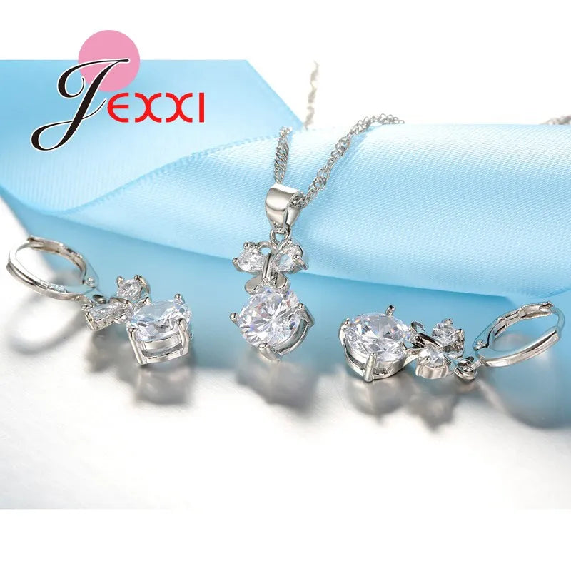 Elegant Women Jewelry Set For Wedding Accessory Pendant Necklaces Earring 925 Sterling Silver Jewelry Sets For Women