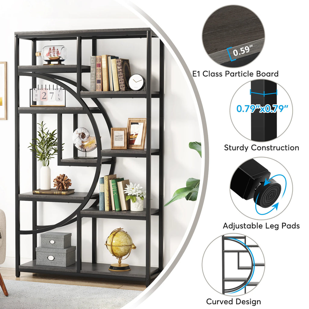 Tribesigns Bookshelf, Industrial 5 Tier Etagere Bookcase, Freestanding Tall Bookshelves Display Shelf Storage Organizer