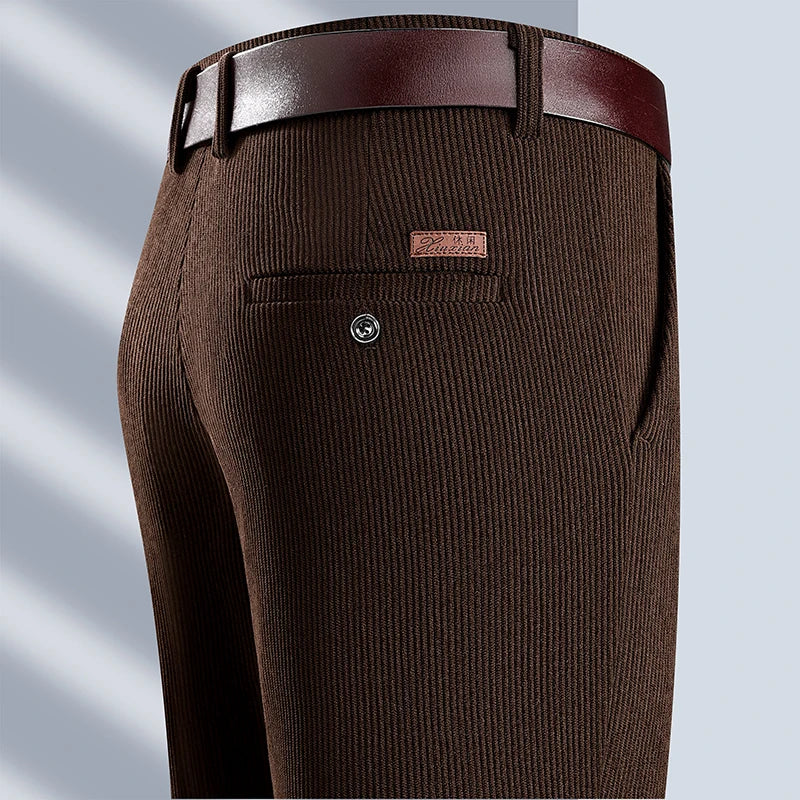 New Mens Corduroy Pants Classic Business Casual Pants Straight Leg Regular Fit Dress Pants Commuting Suit Pants