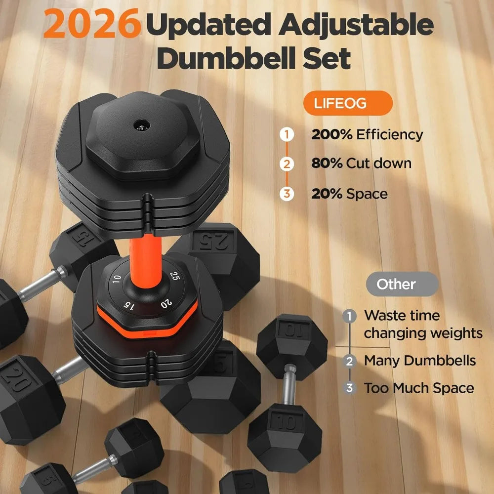 Adjustable Dumbbell Set of 2, 5-in-1/10-in-1 Weights Dumbbell Set with Storage Box, 25lbs/55lbs,
