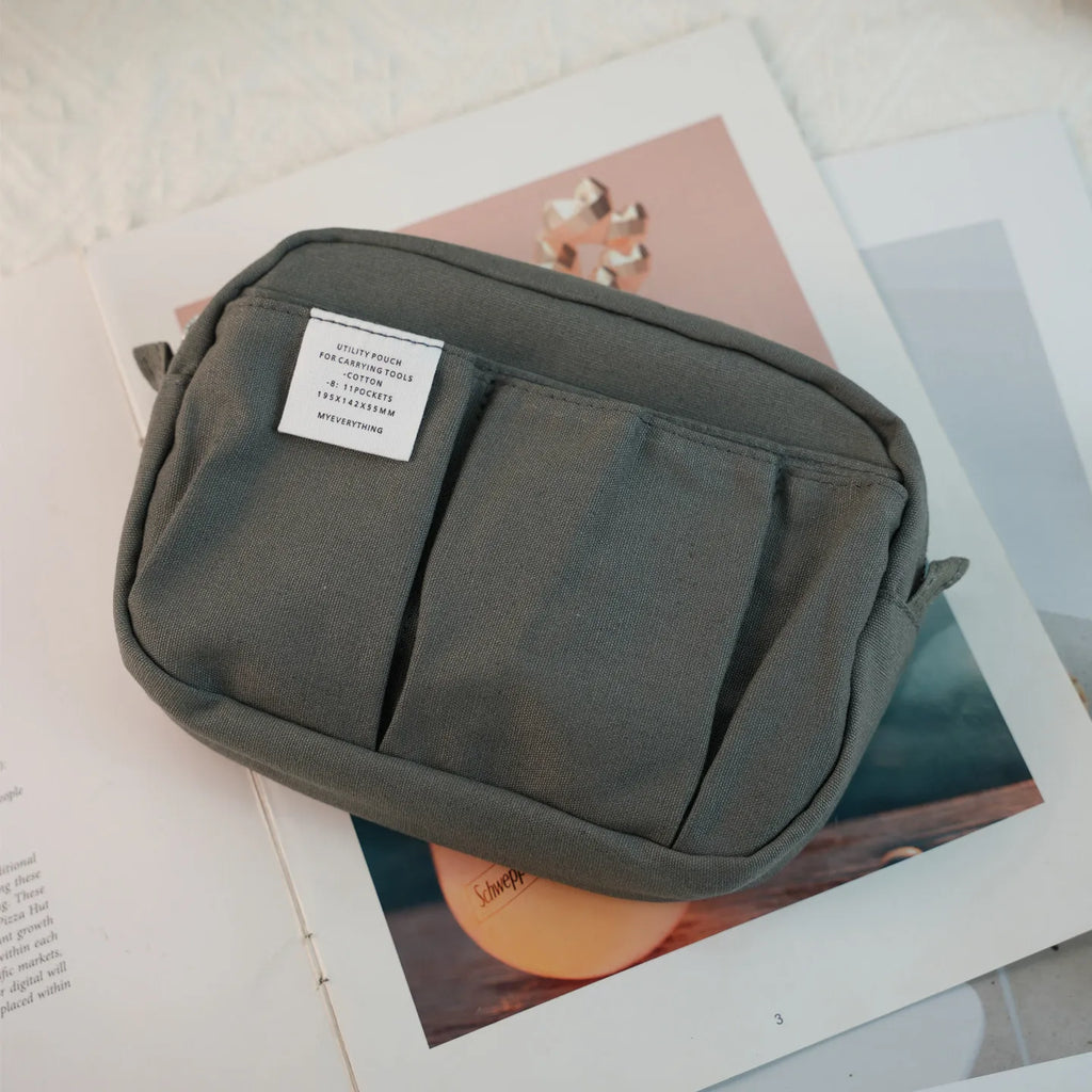 Canvas Pencil Pouch Large Capacity Solid Color