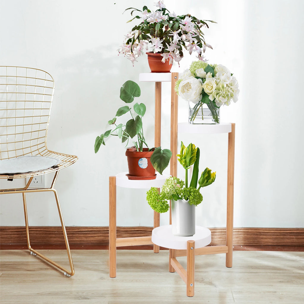 4 Tier Plant Display Shelf Stand Bamboo Plant Pot Holder Tall Flower Stand Rack