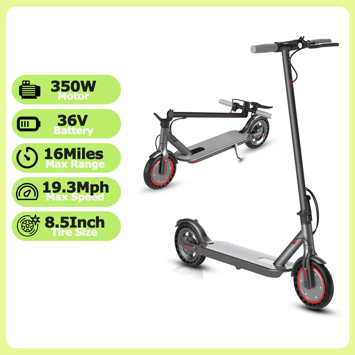 ATSANT i6 350W Electric Scooter 16Miles Long Range 19.3MPH Dual Brakes 8.5Inch Solid Tires Foldable Commuting EScooter for AdulT