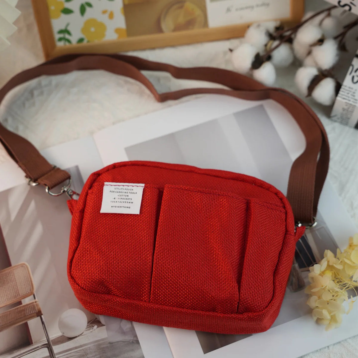 Canvas Pencil Pouch Large Capacity Solid Color