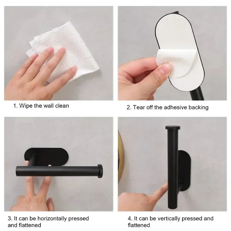 Self Adhesive Toilet Paper Holder Gold Stainless Steel Wall Mount No Punching Tissue Towel Roll Dispenser Bathroom Paper Hooks