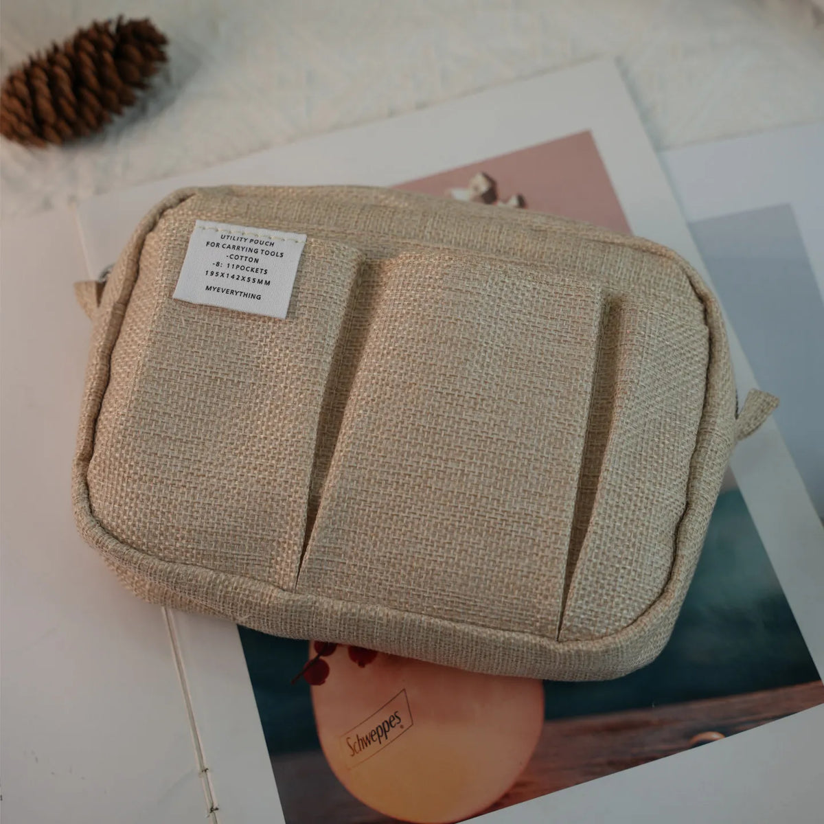 Canvas Pencil Pouch Large Capacity Solid Color