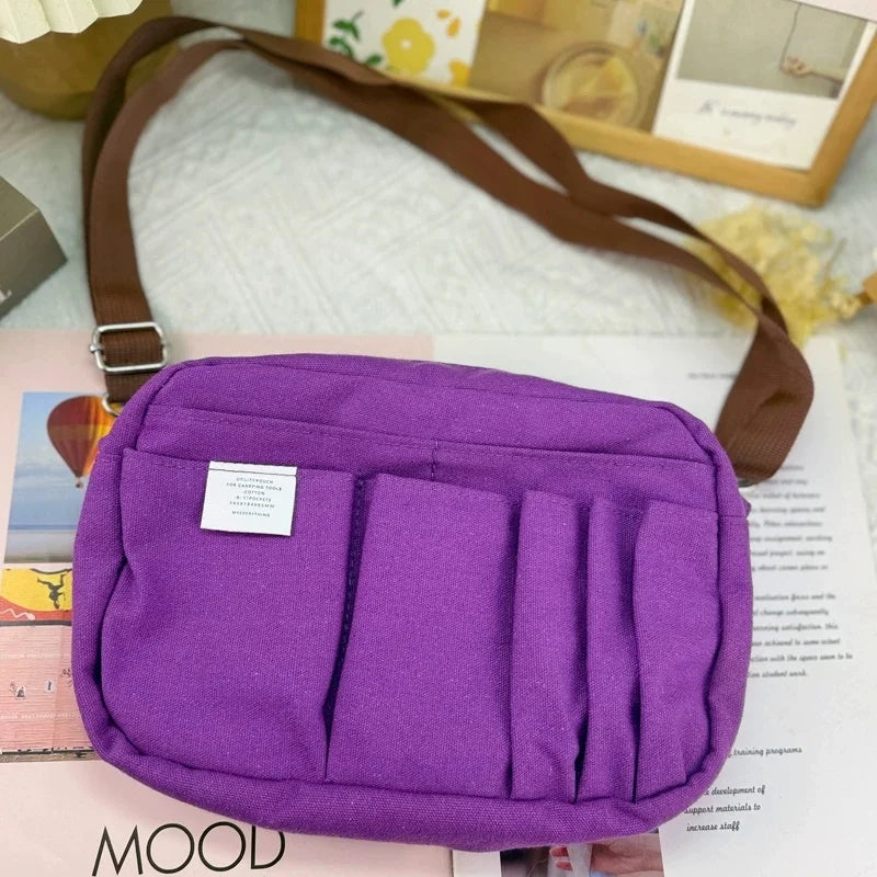 Canvas Pencil Pouch Large Capacity Solid Color