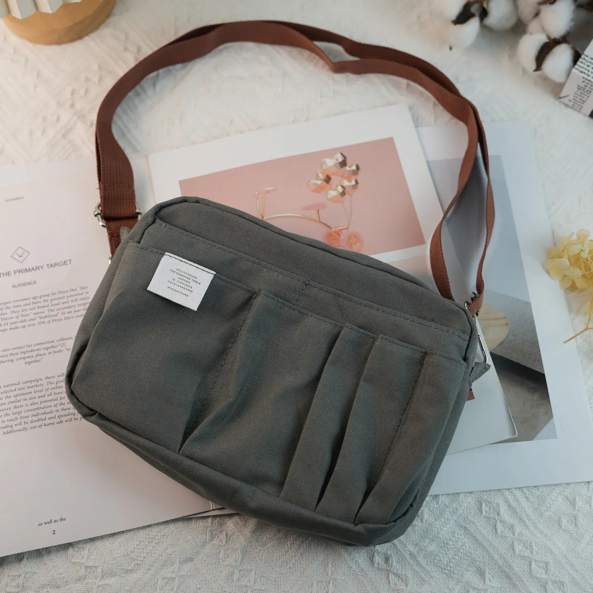 Canvas Pencil Pouch Large Capacity Solid Color