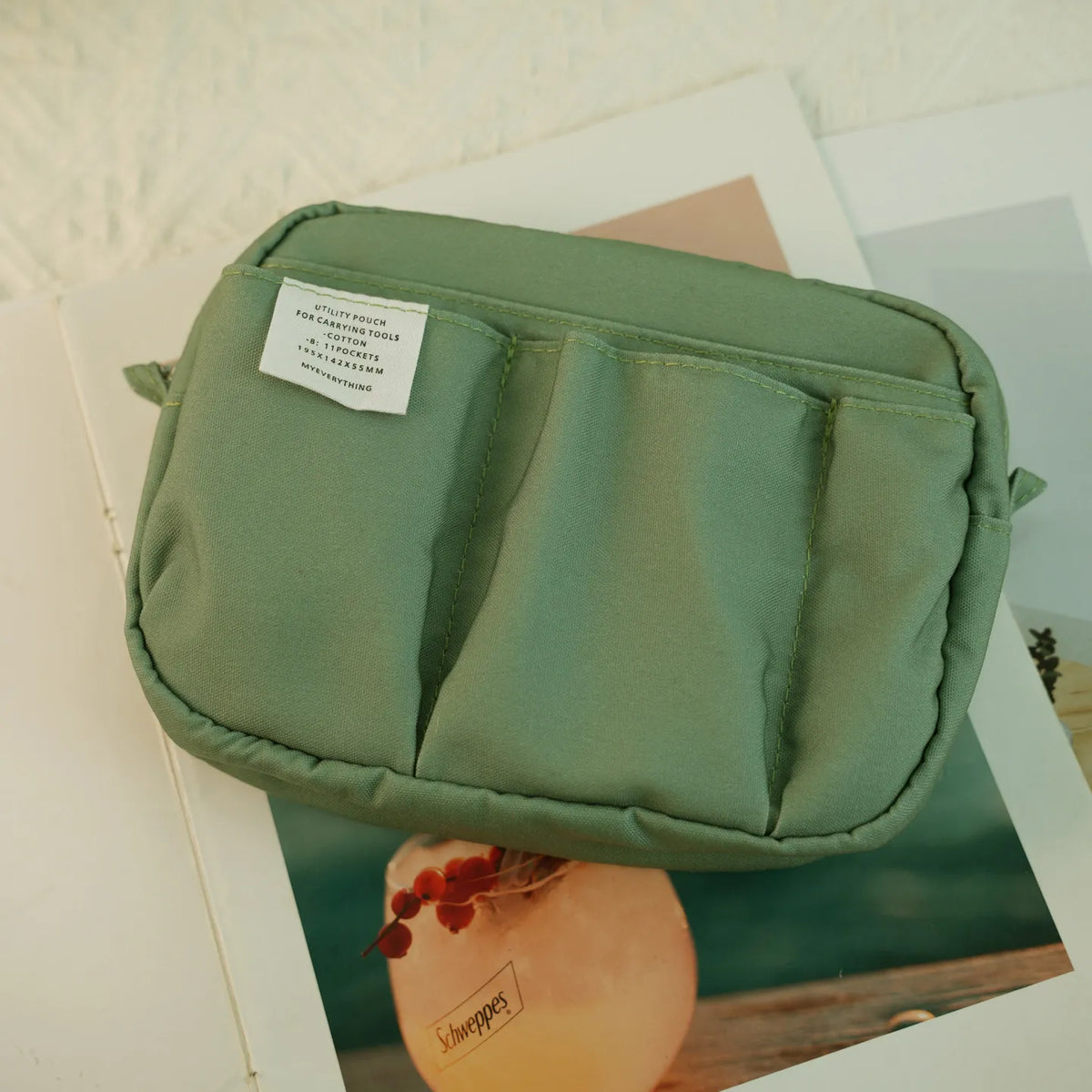 Canvas Pencil Pouch Large Capacity Solid Color