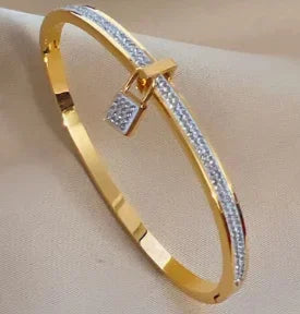 Beads Punk Gold Plated Thick Textured Open Bracelet Bangle for Women and Men