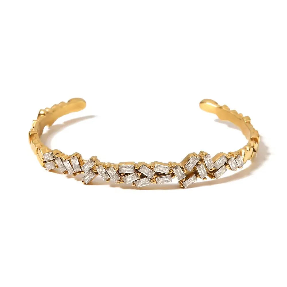 Beads Punk Gold Plated Thick Textured Open Bracelet Bangle for Women and Men
