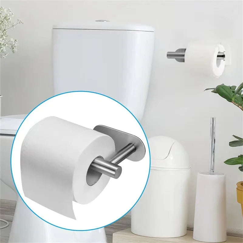 Stainless Steel Toilet Paper Holder, No Drill Wall Mount Tissue Roll Holder for Bathroom, Self Adhesive, Rustproof