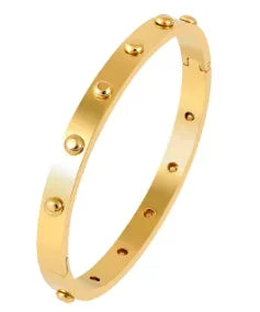 Beads Punk Gold Plated Thick Textured Open Bracelet Bangle for Women and Men