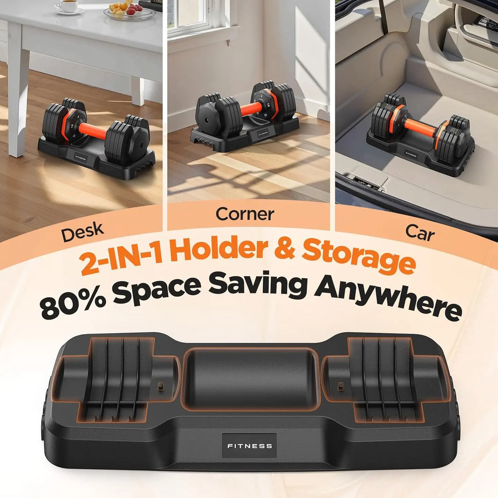 Adjustable Dumbbell Set of 2, 5-in-1/10-in-1 Weights Dumbbell Set with Storage Box, 25lbs/55lbs,