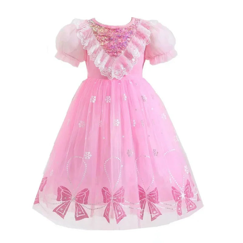 Summer Girls Tulle Dress Princess Sequined Puff Mesh Gown