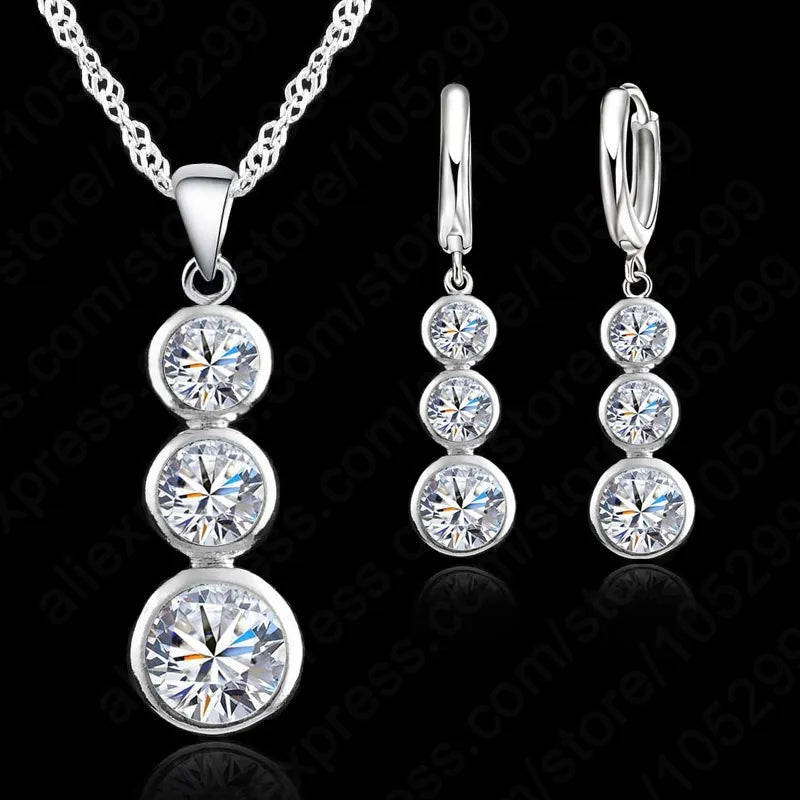 Women Fine Jewelry Sterling Silver  Crystal Jewelry Sets