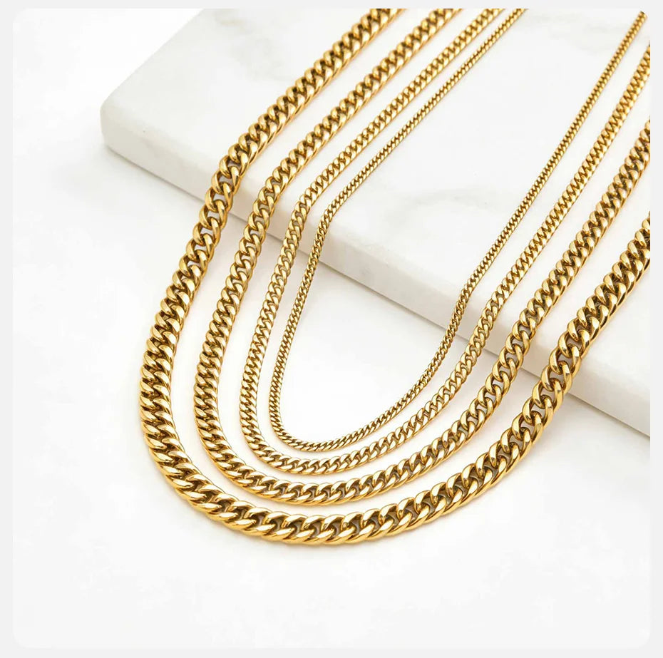 Vnox 3/5/7/9mm Thick Cuban Chain Necklaces for Men Women,Simple Miami Curb Links Collar,Waterproof Stainless Steel Unisex Chain