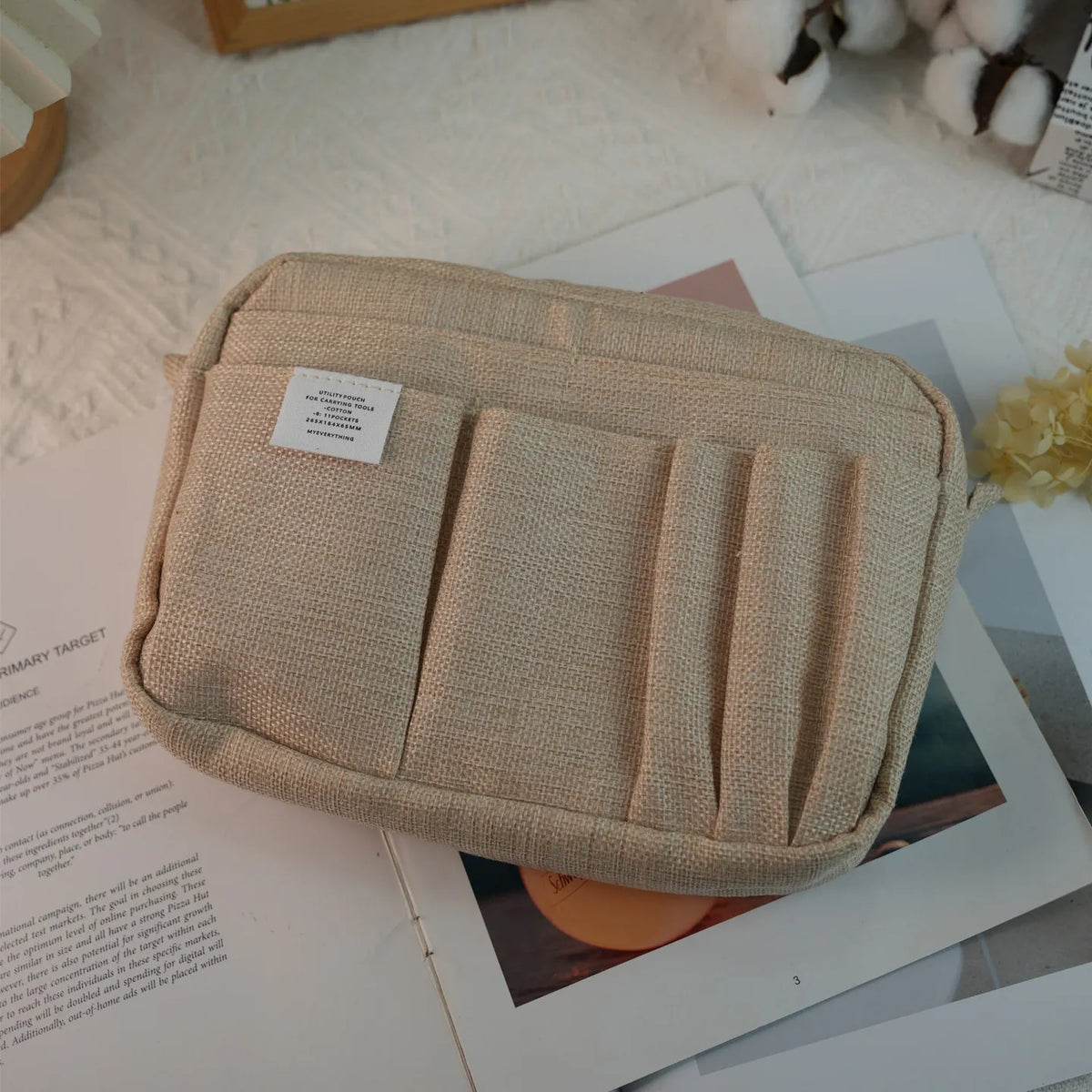 Canvas Pencil Pouch Large Capacity Solid Color