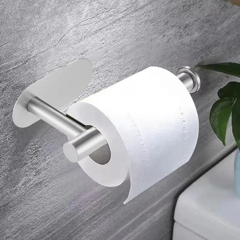 Self Adhesive Toilet Paper Holder Gold Stainless Steel Wall Mount No Punching Tissue Towel Roll Dispenser Bathroom Paper Hooks