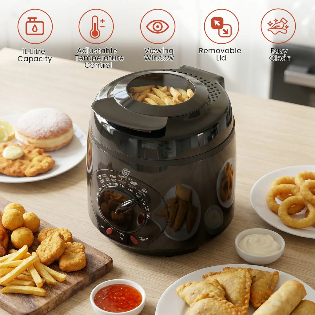 SUPERLEX Electric Deep Fryer 1L For Home Temperature Control Visual Window Removable Oil Tank Easy‑Clean