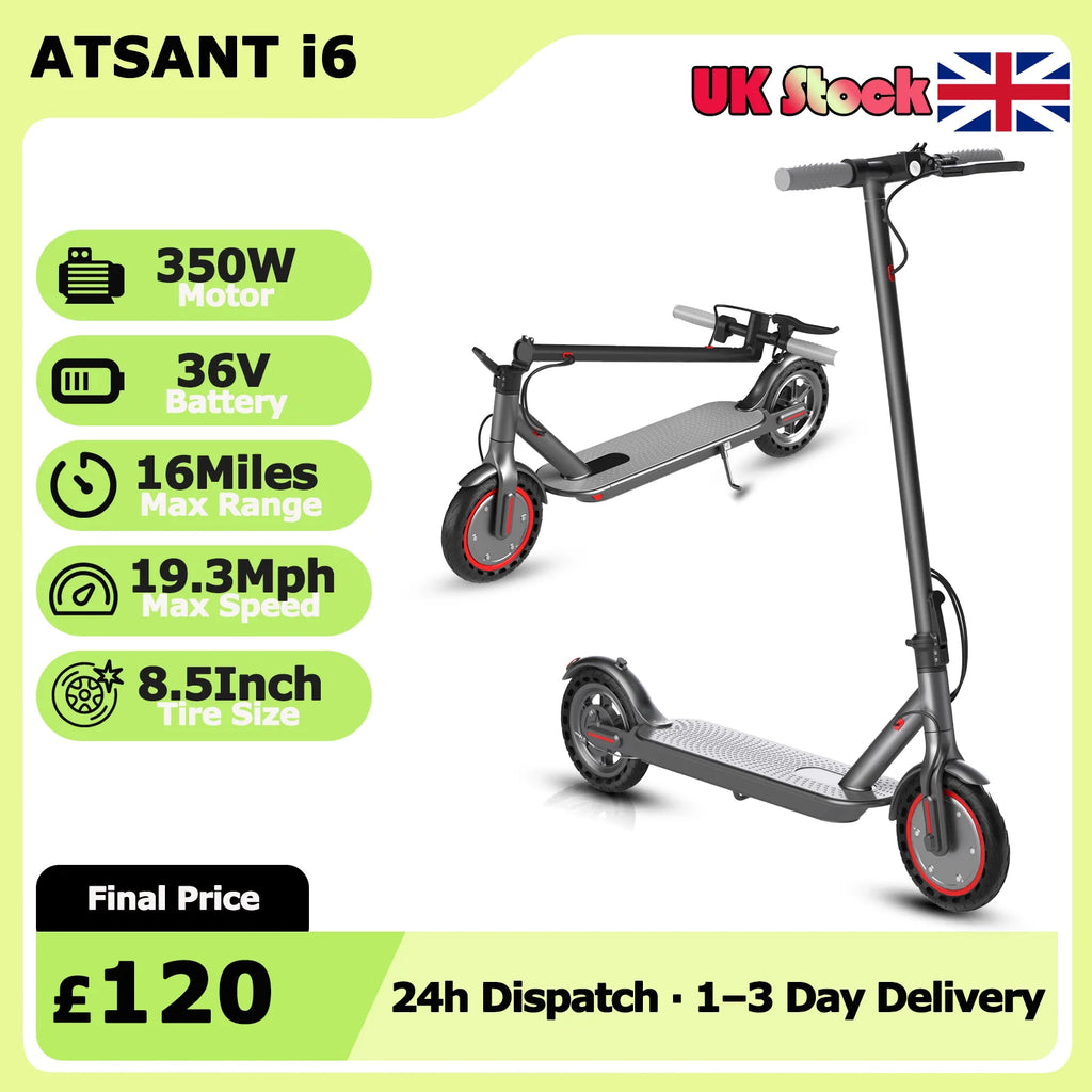 ATSANT i6 350W Electric Scooter 16Miles Long Range 19.3MPH Dual Brakes 8.5Inch Solid Tires Foldable Commuting EScooter for AdulT