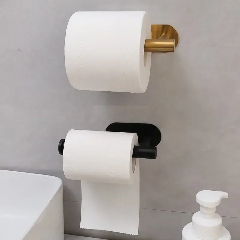 Self Adhesive Toilet Paper Holder Gold Stainless Steel Wall Mount No Punching Tissue Towel Roll Dispenser Bathroom Paper Hooks