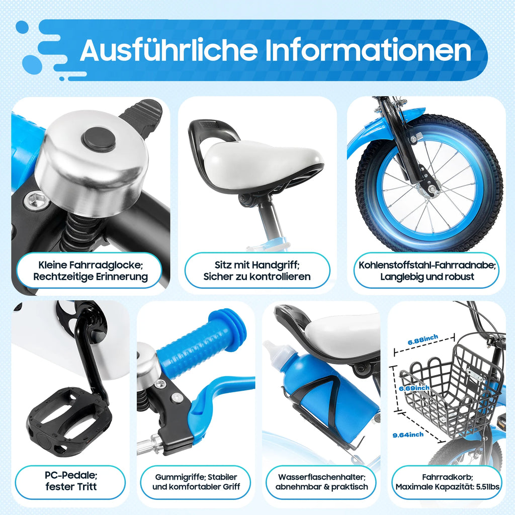 Blue/yellow/red Kids Bike 12 Inch Bicycle for Kids Young Girls Kids Bike Suitable 2-4 Years Old