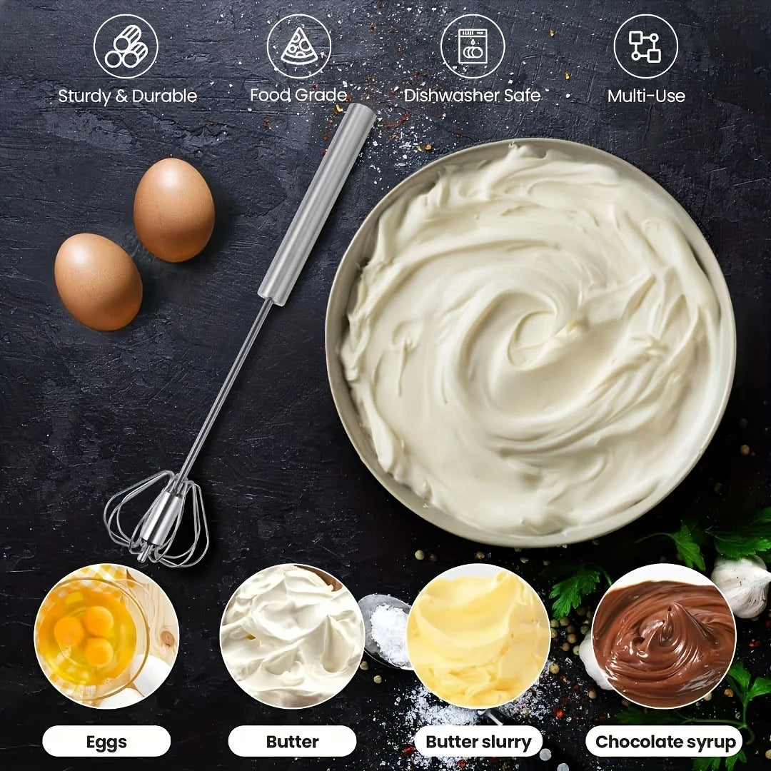 Stainless Steel Egg Beater Durable Semi-Automatic Mixer for Effortless Egg Whipping