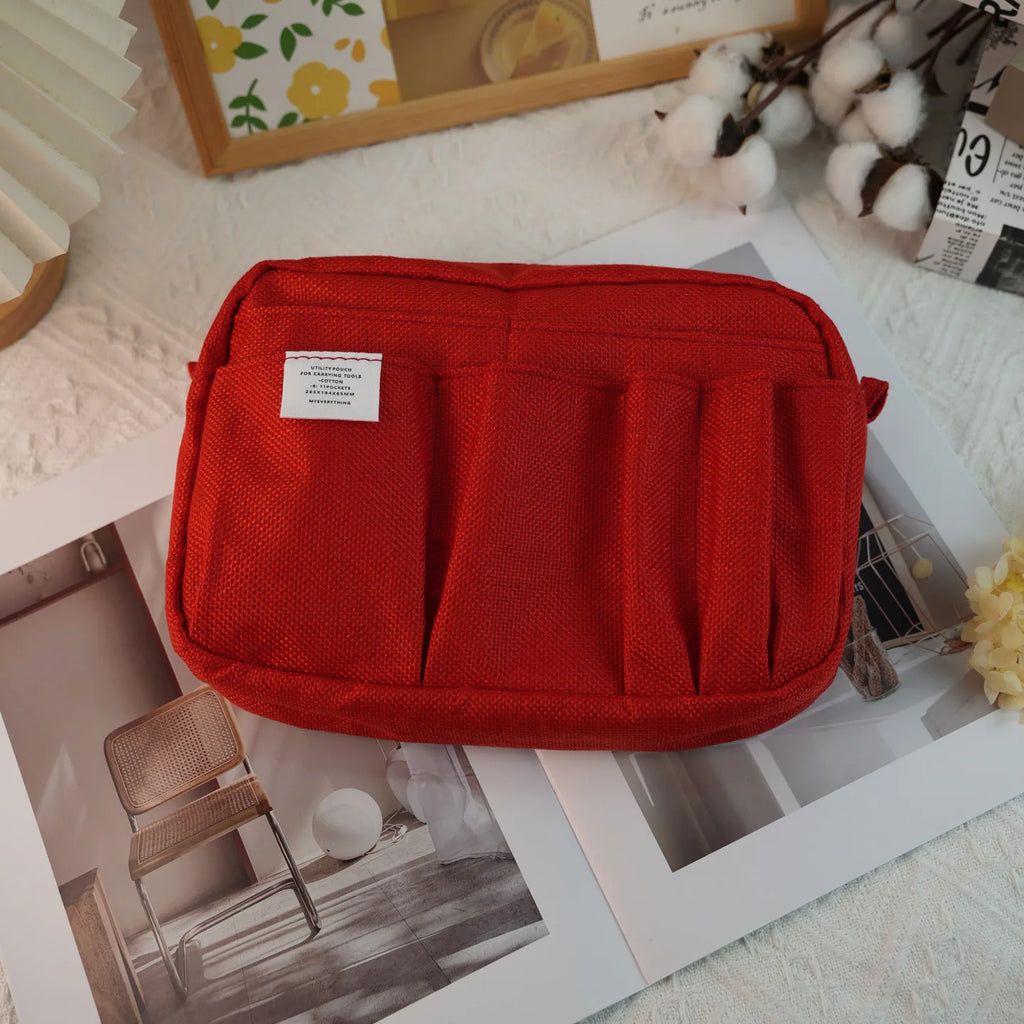 Canvas Pencil Pouch Large Capacity Solid Color