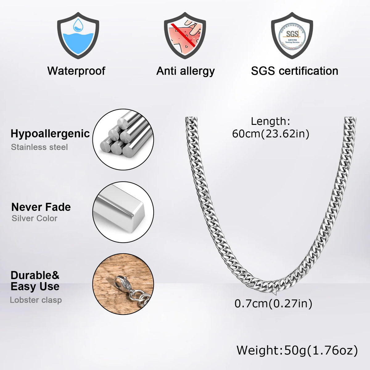 Vnox 3/5/7/9mm Thick Cuban Chain Necklaces for Men Women,Simple Miami Curb Links Collar,Waterproof Stainless Steel Unisex Chain