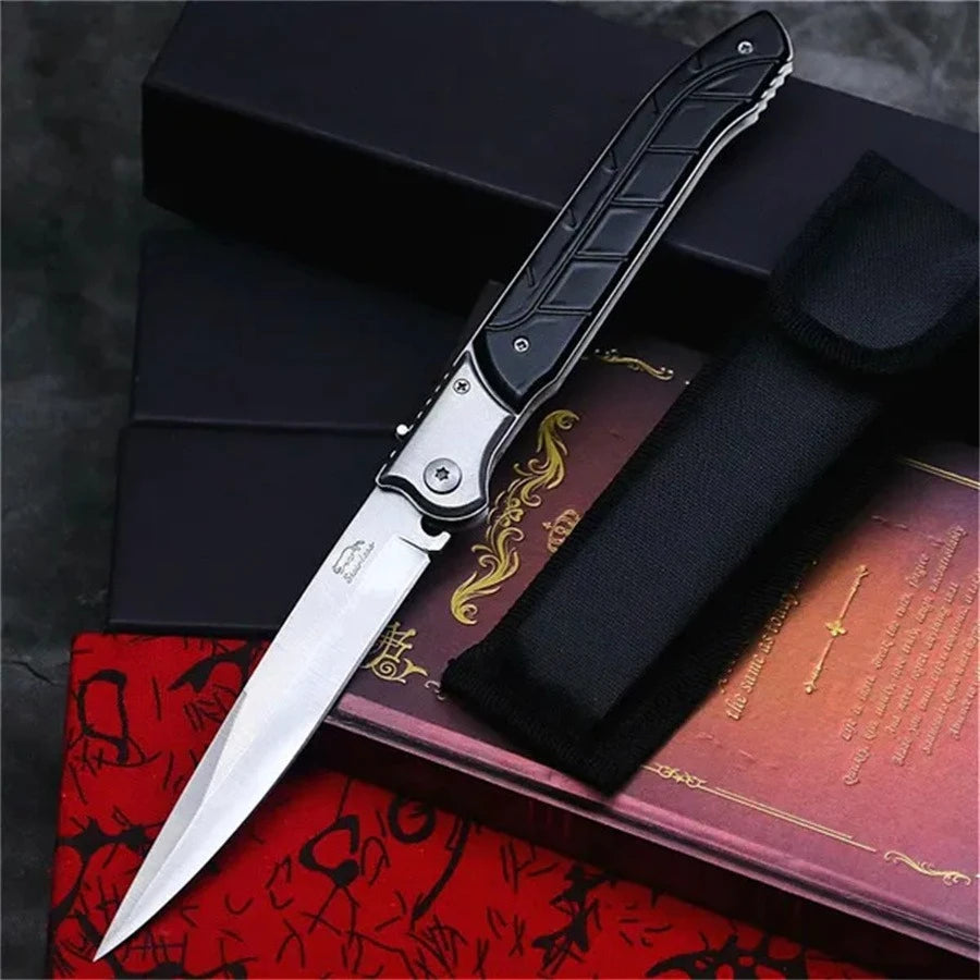 12" Large Folding Pocket Knife, Stainless Steel Blade and Wooden Handle Folding Knife for Outdoor, Camping, and Hunting