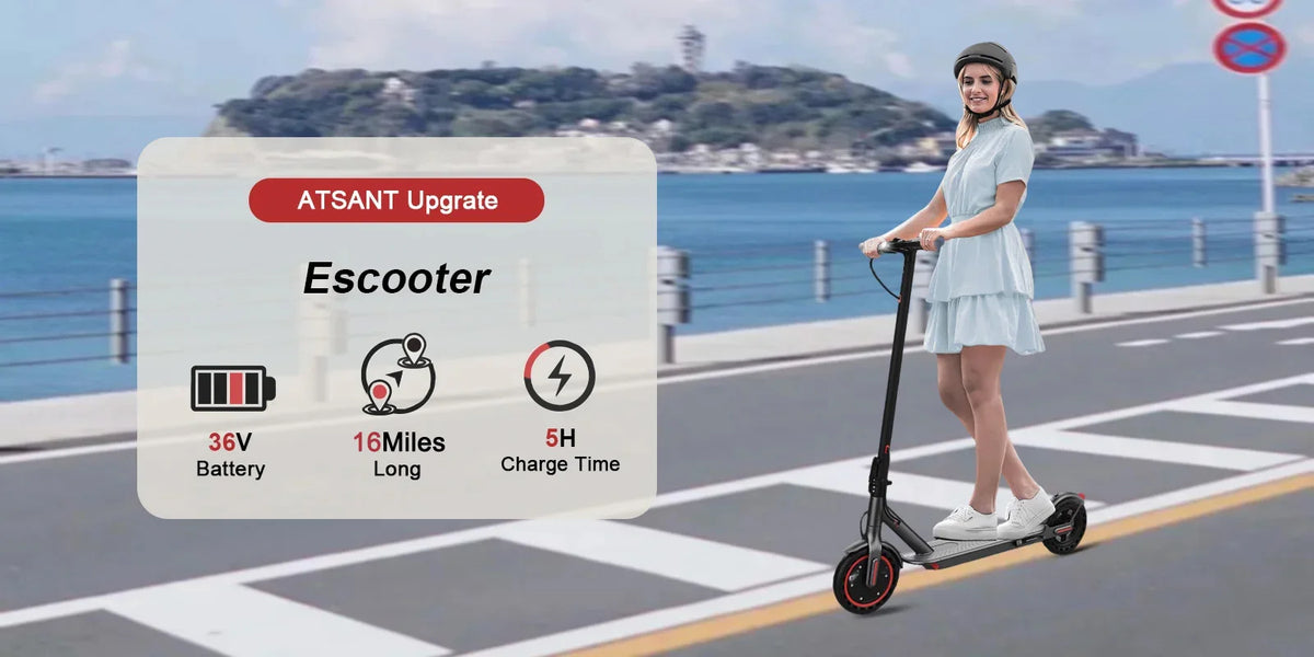 ATSANT i6 350W Electric Scooter 16Miles Long Range 19.3MPH Dual Brakes 8.5Inch Solid Tires Foldable Commuting EScooter for AdulT