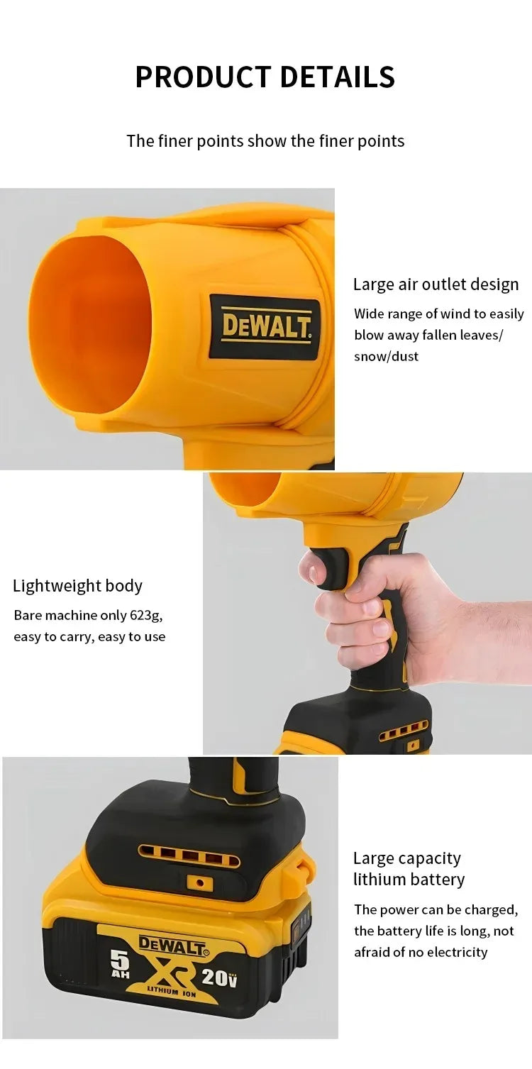 Dewalt Wireless Brushless High-Power Handheld Blower Turbo Fan Lightweight Design 20V Battery Leaf And Snow Sweeping Tool