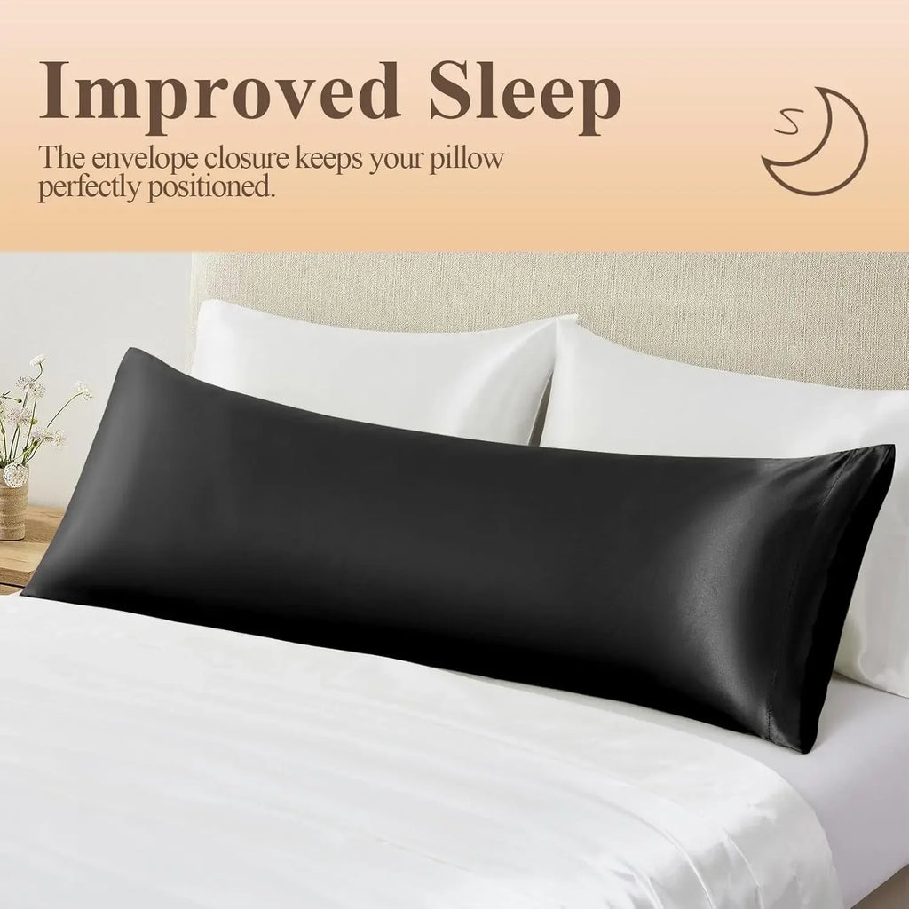 Silk Like Satin Pillowcase Standard Size, Black Smooth and Cooling Satin-Silk Pillow Cases for Hair and Skin