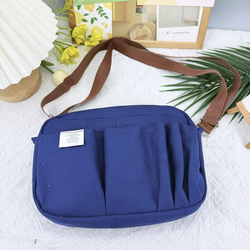 Canvas Pencil Pouch Large Capacity Solid Color