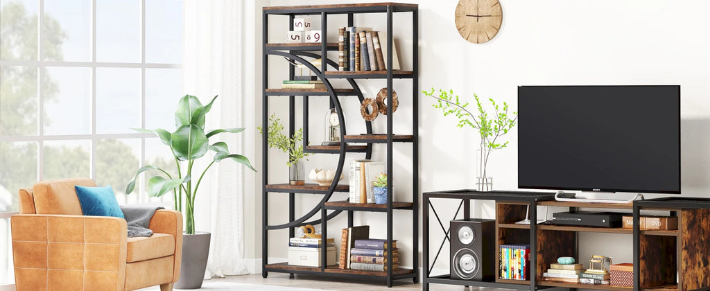 Tribesigns Bookshelf, Industrial 5 Tier Etagere Bookcase, Freestanding Tall Bookshelves Display Shelf Storage Organizer