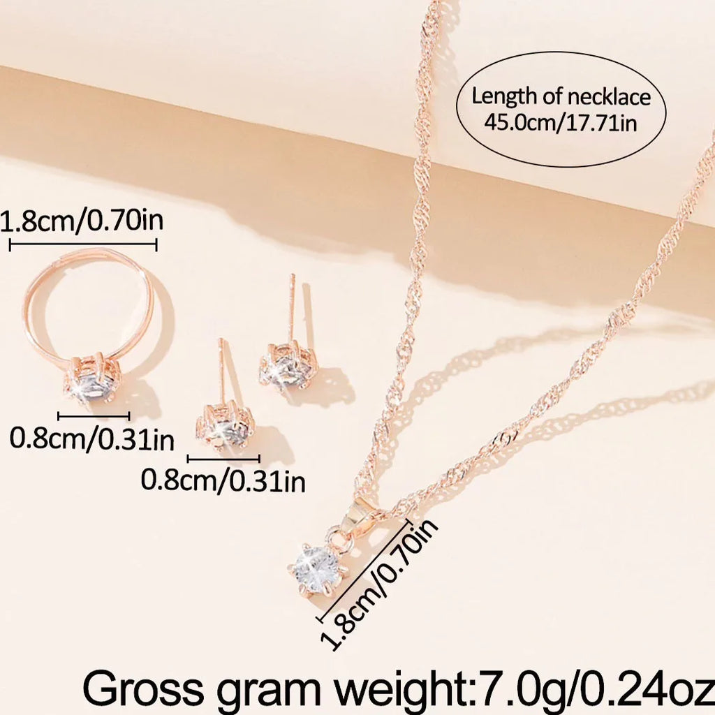 5Pcs Elegant Crystal Jewelry Set Zirconia Ring, Necklace, Bracelet, And Earrings