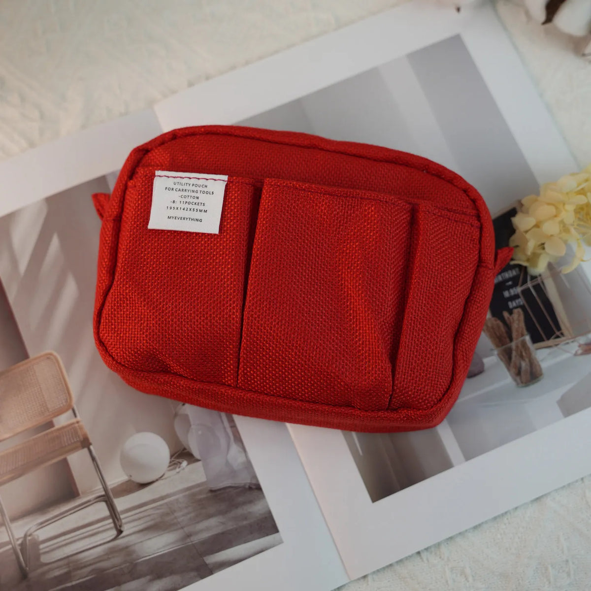 Canvas Pencil Pouch Large Capacity Solid Color