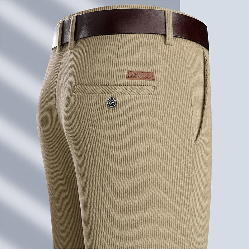 New Mens Corduroy Pants Classic Business Casual Pants Straight Leg Regular Fit Dress Pants Commuting Suit Pants
