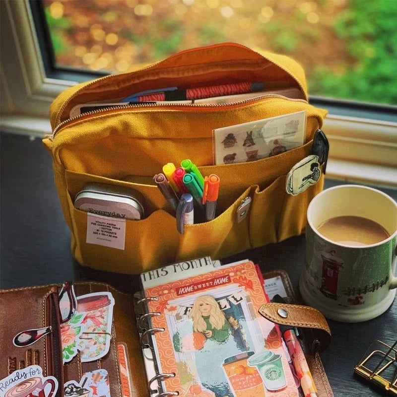 Canvas Pencil Pouch Large Capacity Solid Color