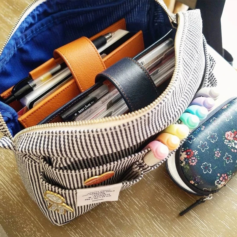 Canvas Pencil Pouch Large Capacity Solid Color