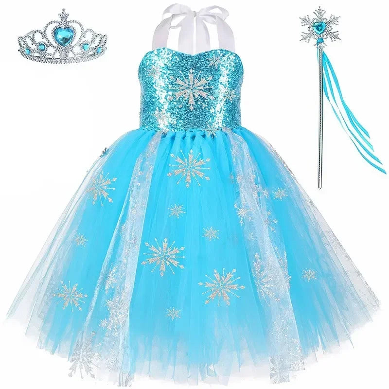 Elsa Costume for Girls Sky Blue Snow Queen Tutu Dress