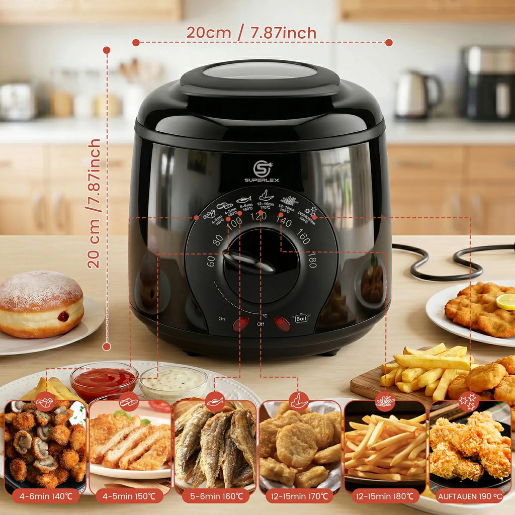 SUPERLEX Electric Deep Fryer 1L For Home Temperature Control Visual Window Removable Oil Tank Easy‑Clean