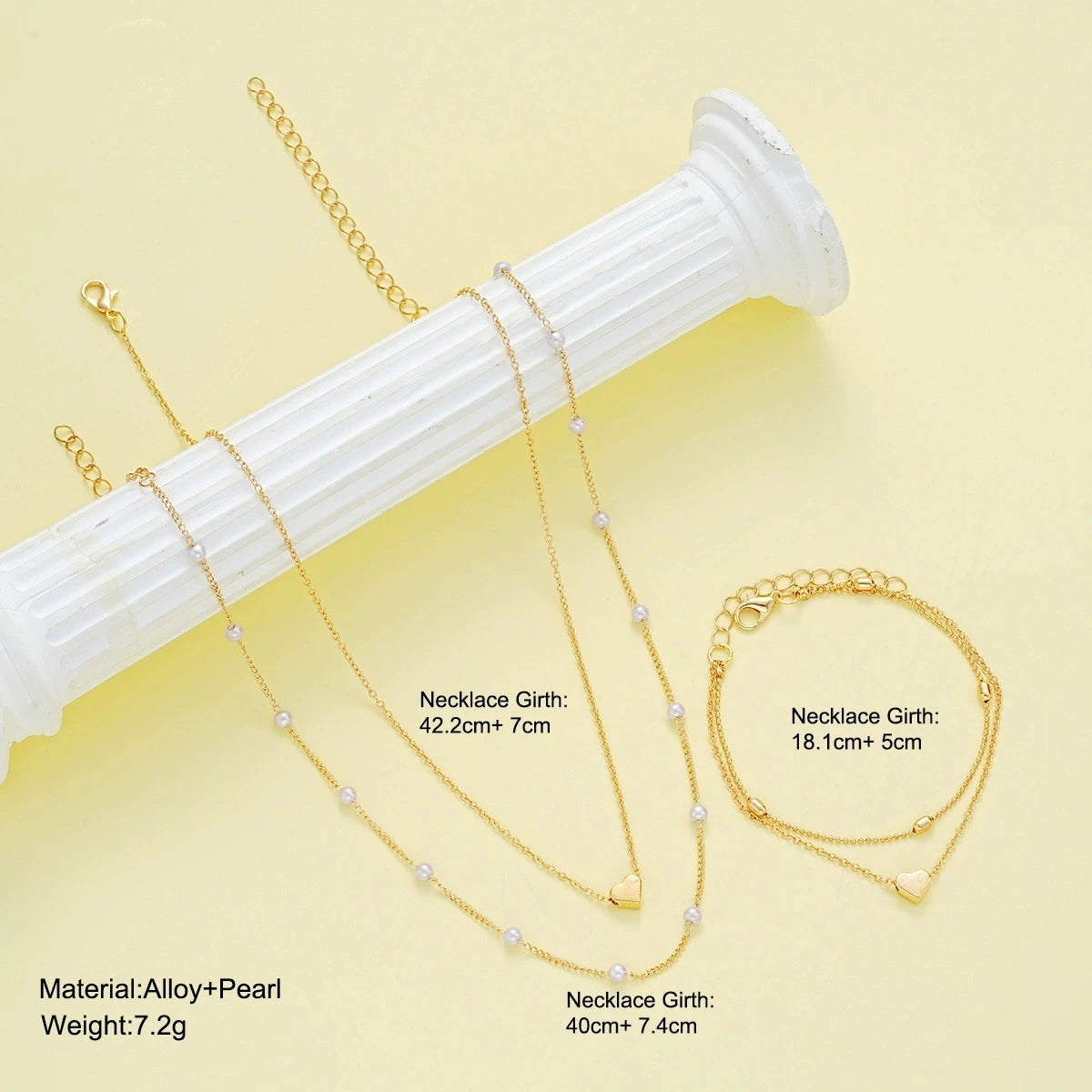 Fashion Pearl Heart Jewelry Set For Women Gold Silver Color Round Beads Necklace Bracelet Set