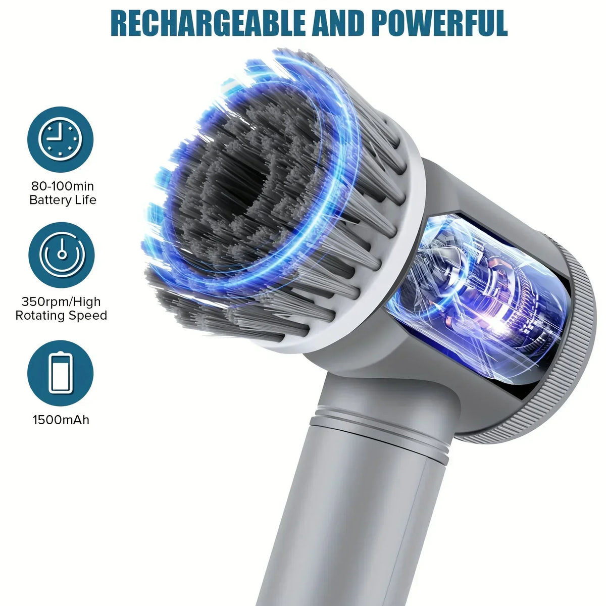 Electric Spin Scrubber-Cordless Cleaning Brush Power Scrubber with 5 Replaceable Brush Heads