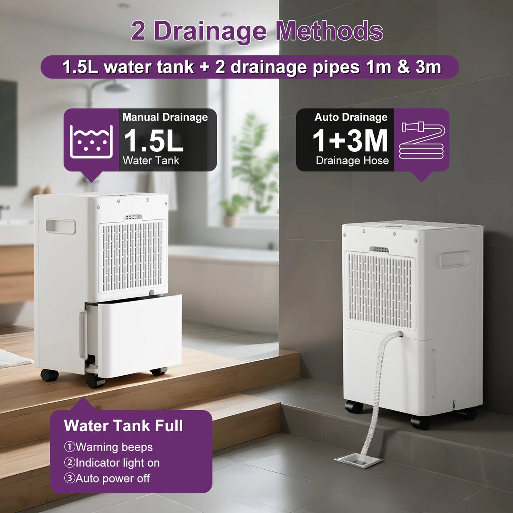 LOEFME 10L Dehumidifier with Auto Humidity Sensor, 24H Timer, 3 Modes for Home, Continuous Drainage Digital Display, Dryer Mode