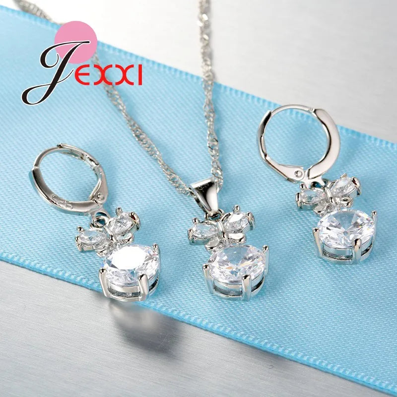 Elegant Women Jewelry Set For Wedding Accessory Pendant Necklaces Earring 925 Sterling Silver Jewelry Sets For Women
