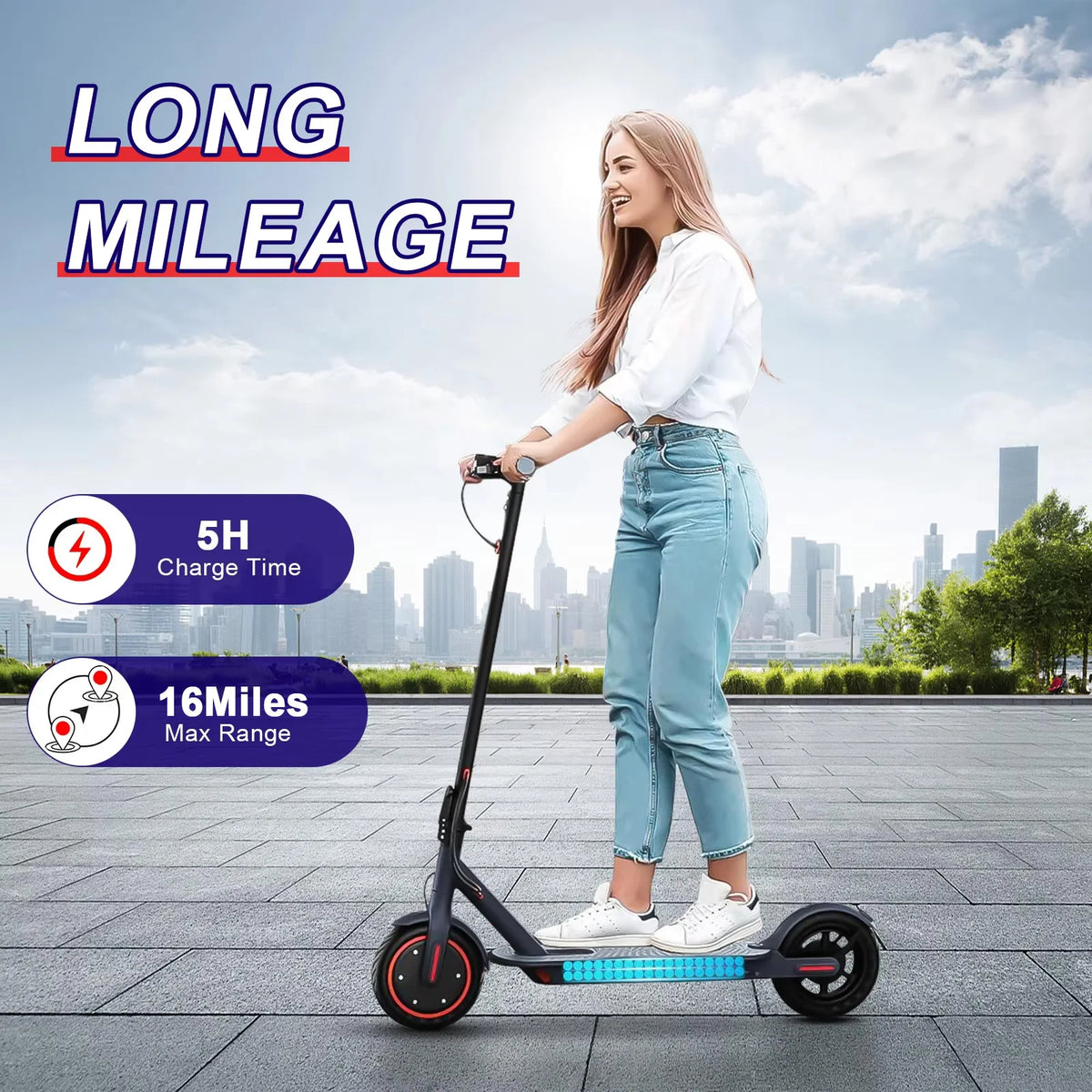 ATSANT i6 350W Electric Scooter 16Miles Long Range 19.3MPH Dual Brakes 8.5Inch Solid Tires Foldable Commuting EScooter for AdulT